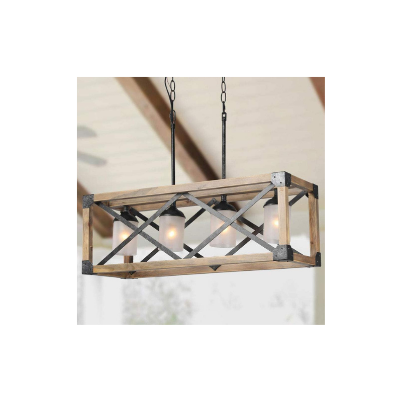 4 light wood rectangle island chandelier