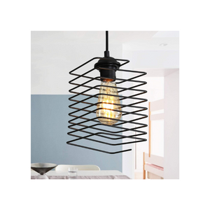 Black square pendant light fixture mini metal wire hanging lamp