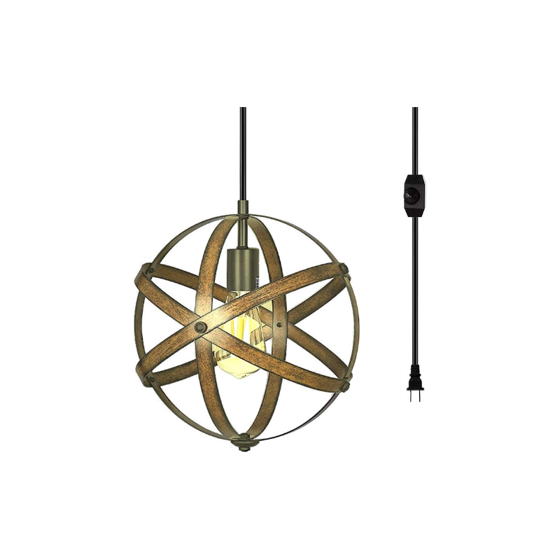 Brown plug in hanging light fixture Industrial globe chandelier