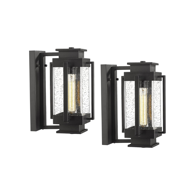 2 pack patio wall light fixture black outdoor wall mount sconce with seeded glass