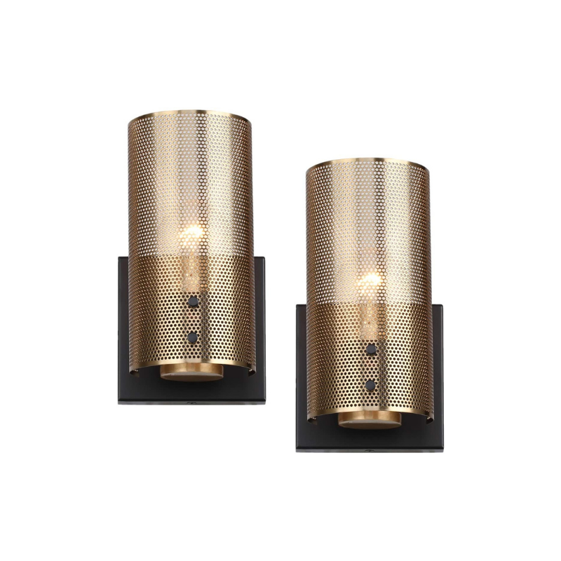 2 pack modern brass wall sconces industrial mesh  wall sconces set of two