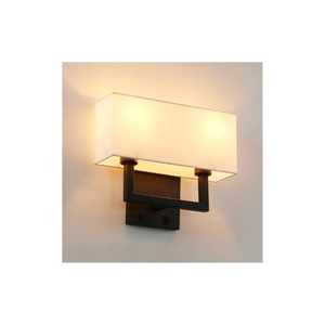 2 light black wall light fixture with white textile shade