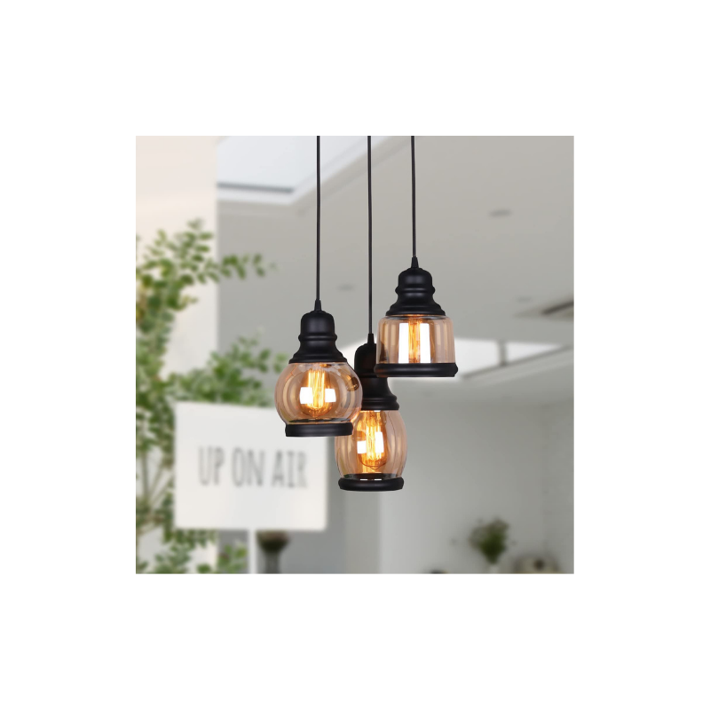 3 lights Mason Jar glass black painted pendant lamp light