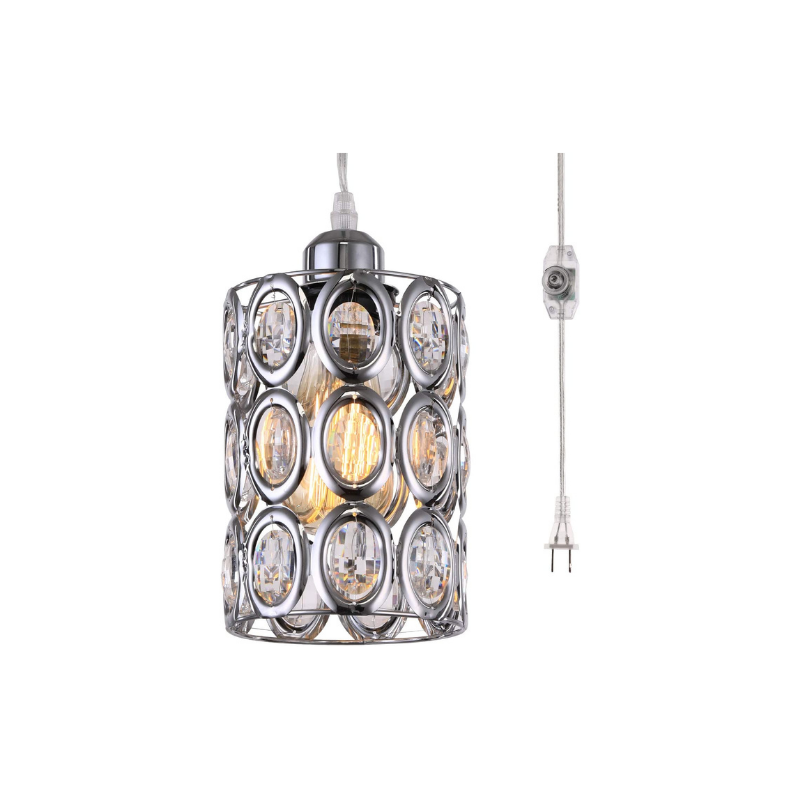 Modern industrial dimmer switch plug in crystal pendant light with chrome finish