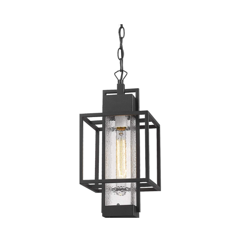 1 light handing Lantern Porch light in Black finish with bubble glass lamp shade
