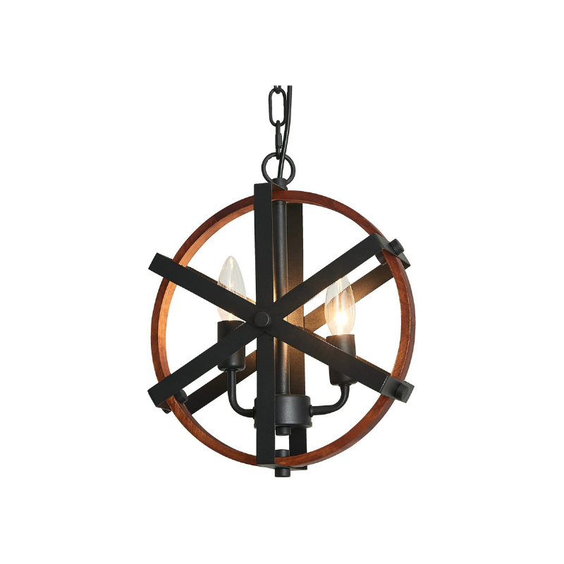 Industrial black pendant light rustic wood circle pendant lighting fixture