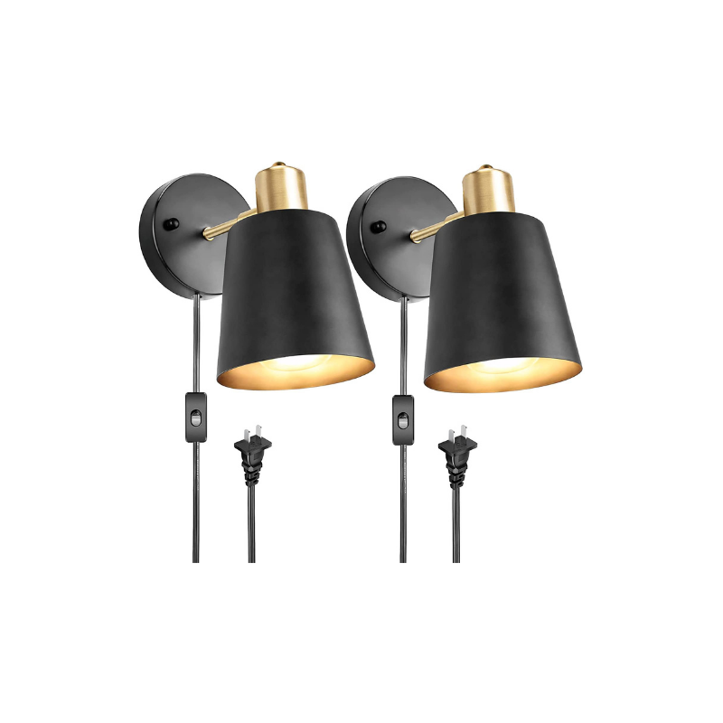 2 pack plug in bedroom sconce black gold industrial sconces wall lighting