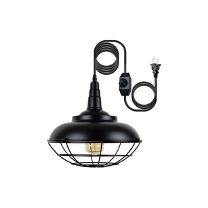 Black plug in pendant light fixture Industrial cage hanging lamp