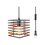 Plug in hanging lamp industrial cage pendant lights for kitchen