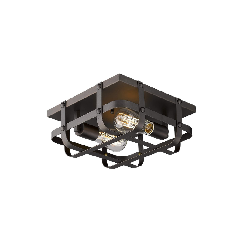 2 light farmhouse ceiling light industrial cage flush mount lighting with bronze finish