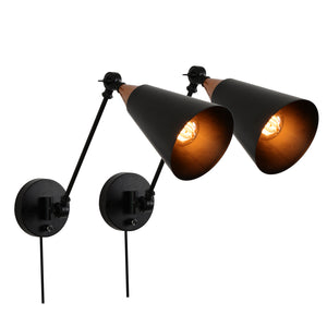Adjustable black swing arm wall light fixture,2 pack plug in wall sconce