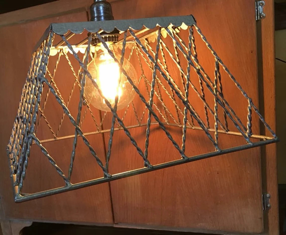 Vintage basket pendant light industrial silver chandelier