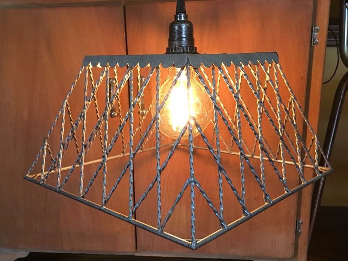 Vintage basket pendant light industrial silver chandelier