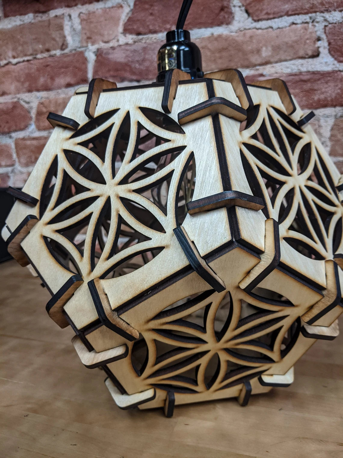 Geometric wood hanging light home decor vintage lamp