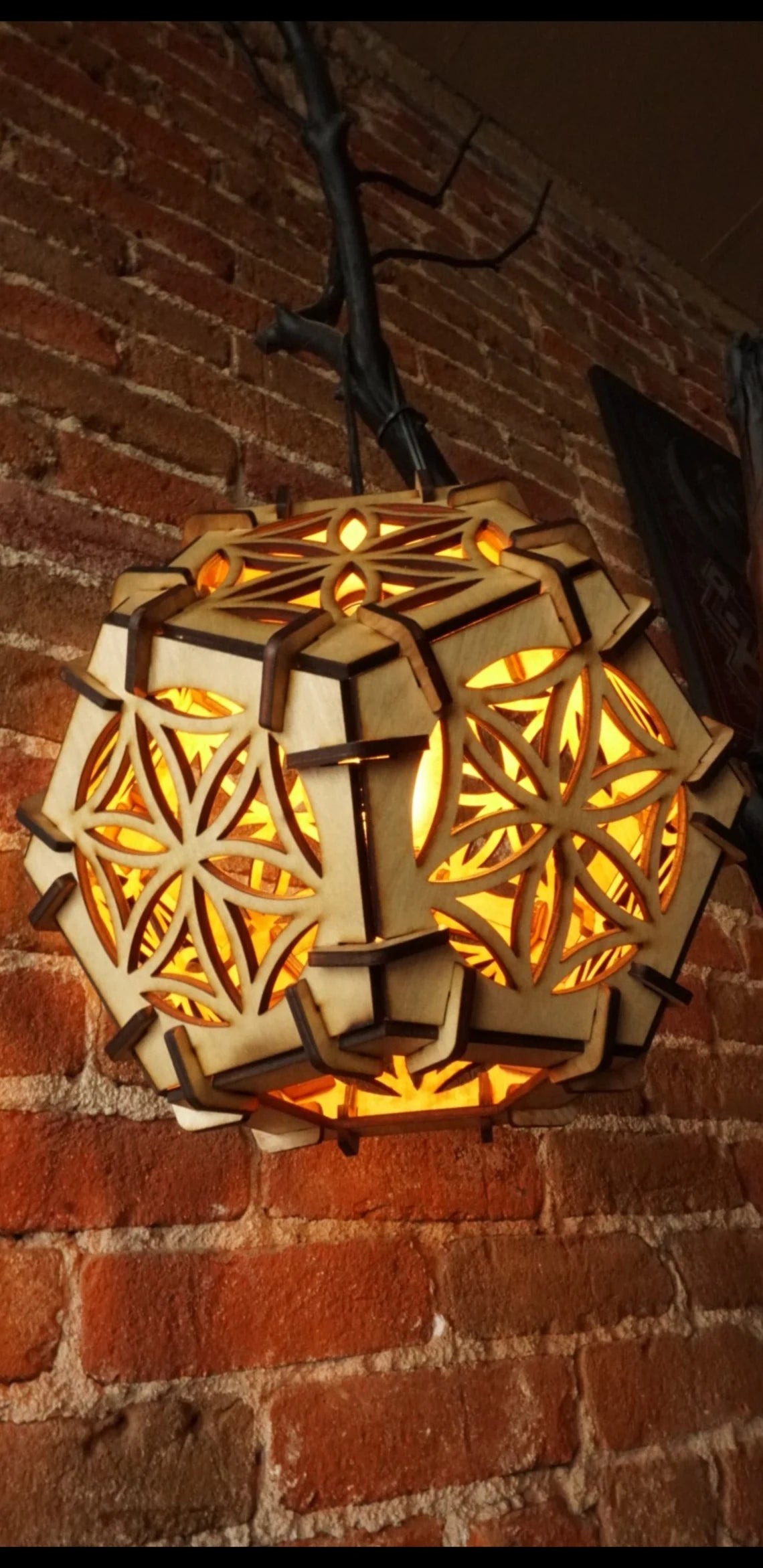 Geometric wood hanging light home decor vintage lamp
