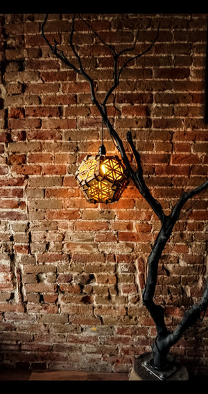 Geometric wood hanging light home decor vintage lamp