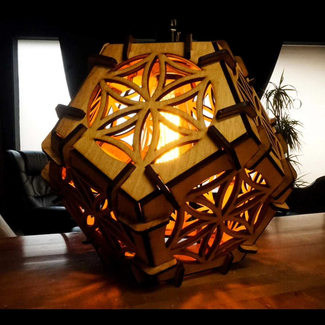 Geometric wood hanging light home decor vintage lamp