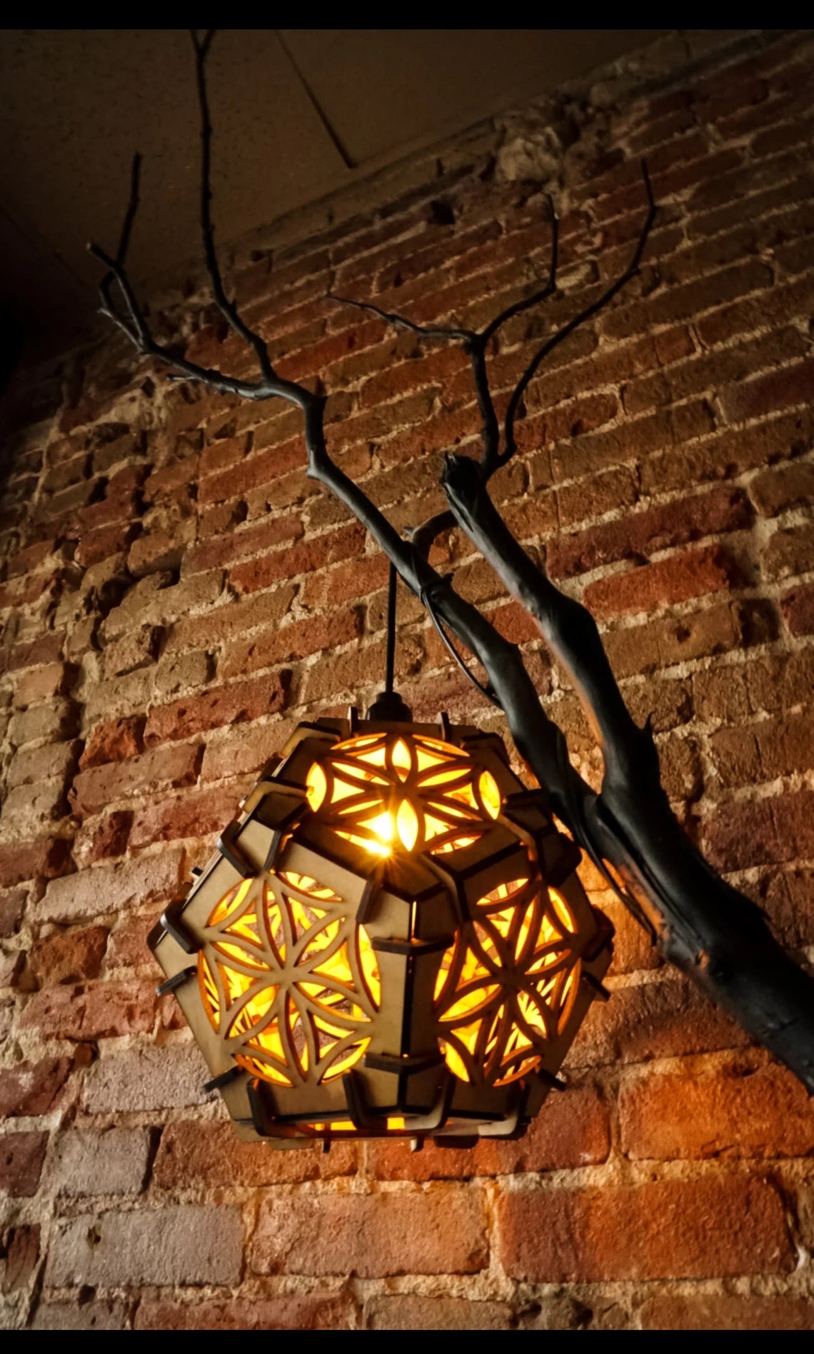 Geometric wood hanging light home decor vintage lamp