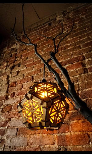Geometric wood hanging light home decor vintage lamp