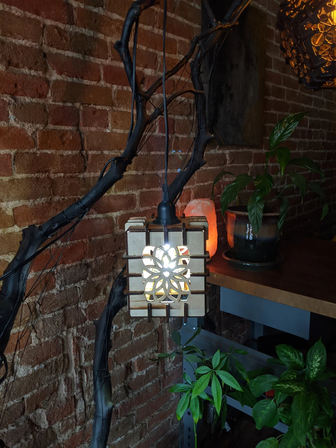 Wood geometric pendant lamp home decor vintage chandelier lighting