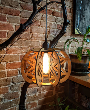 Geometric pendant lamp vintage wood hanging pendant light fixture