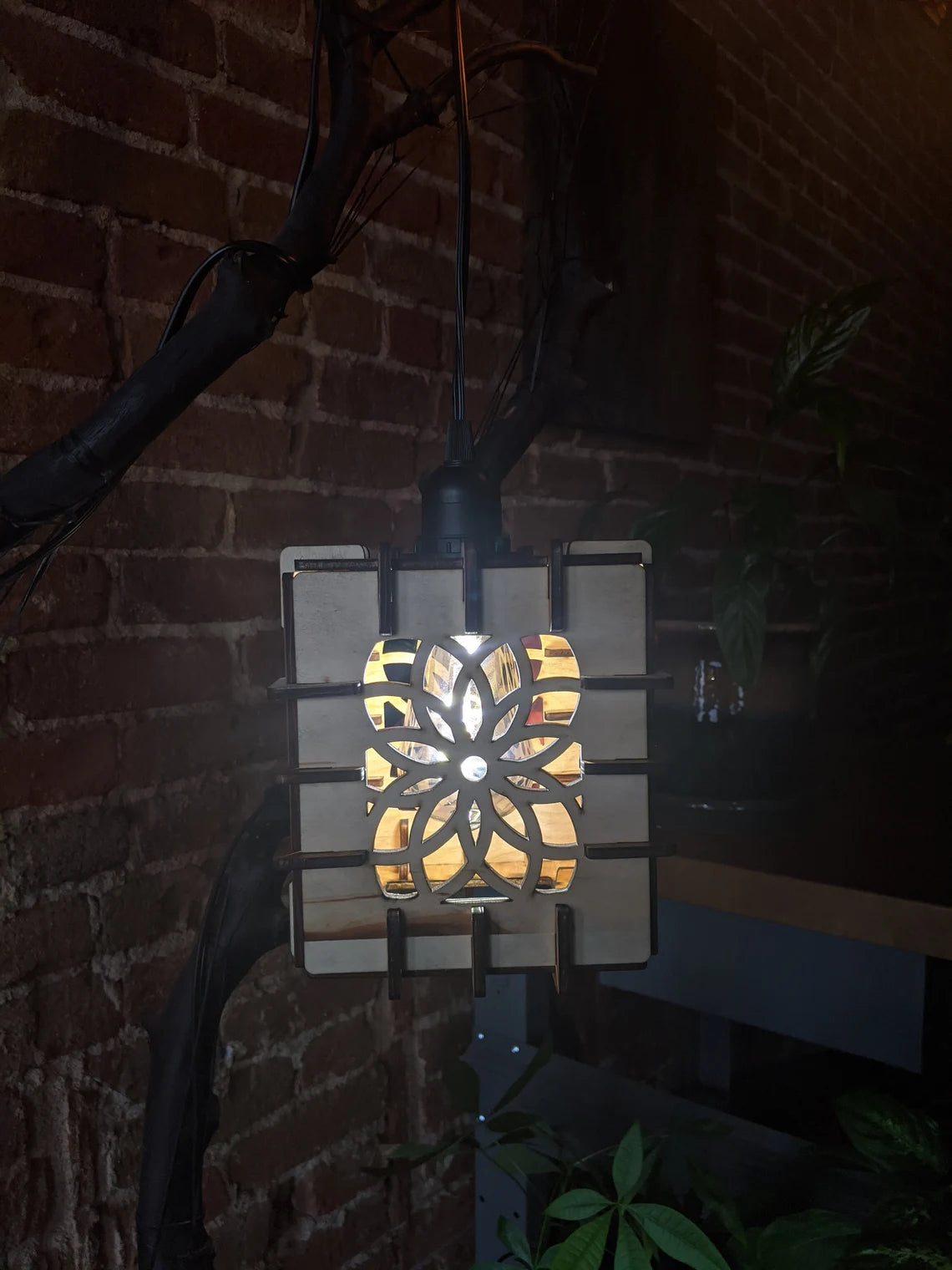 Wood geometric pendant lamp home decor vintage chandelier lighting