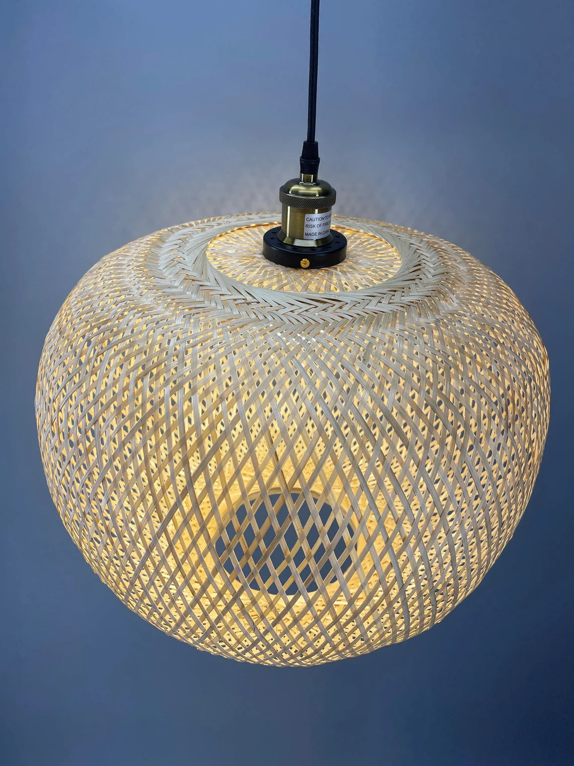 Globe bamboo pendant light 5 ft hanging black cord lamp