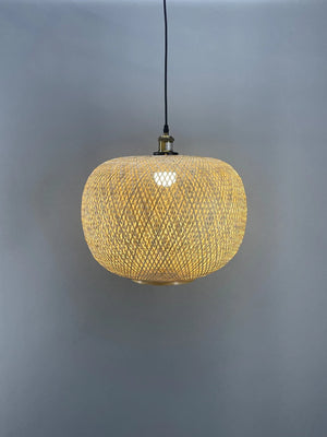 Globe bamboo pendant light 5 ft hanging black cord lamp