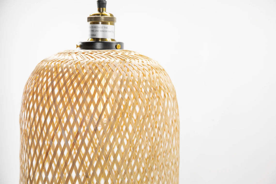 Woven bamboo pendant light long oval hanging lights