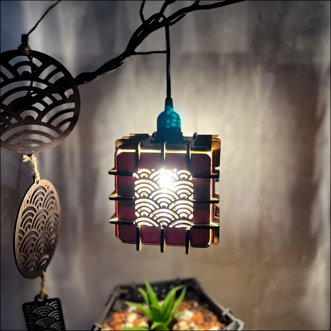 Vintage wood chandelier light geometry pendant lamp